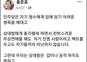홍준표 “야권은 여당 겁나 공격 못하면서, 자기 진영 선배만 음해하는 관종”