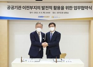 공공기관 이전부지 활용 ‘의기투합’…이재명  지사-염태영 수원시장 업무협약 체결