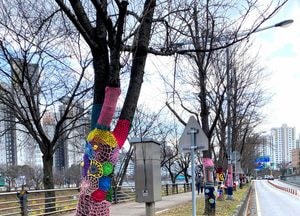 하남 나무들 겨울 털옷 입다…주민, 45그루에 재능기부