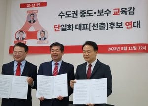 ‘전교조에 뺏긴 아이들 미래 열어줘야’ 수도권 중도·보수 교육감 단일화 대표 후보 연대 출범