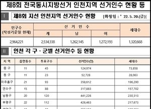 인천 제8회 지선 유권자 253만4338명 확정···여성 유권자 1만48명 더 많아