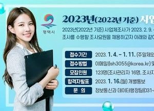 평택시,  2023년 사업체 조사요원 모집...11일까지, 123명 모집
