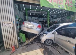 세차 마친 ‘모닝’...주유소 내 차량정비소 돌진, 4명 다쳐
