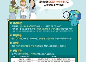 경기도, 여성청소년 생리용품 보편지원 11일부터 접수...올해부터 외국인 여성청소년 포함