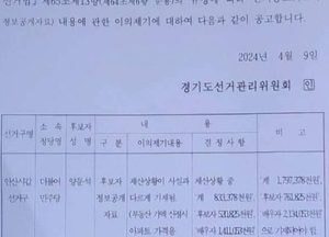 양문석 후보 '재산축소신고' 공고문 안산갑 모든 투표소에 붙어