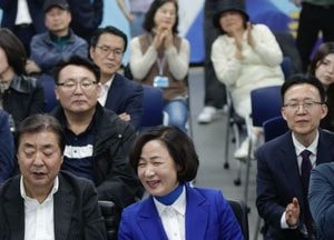 출구조사서 하남갑 추미애 55.7% 우세...이용 후보 44.3%