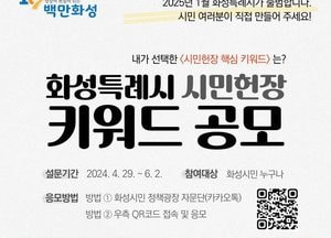 ‘화성특례시 시민헌장’ 제정 핵심 키워드 공모...시민 누구나 참여 가능