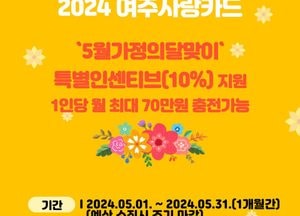 여주시 ‘5월 가정의 달’ 여주사랑카드 특별 인센티브 10% 지원