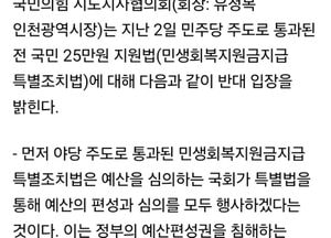 국힘 시도지사協 ‘25만원 지원법 대통령 거부권 행사’ 건의