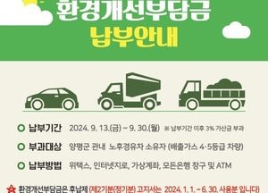 양평군, 노후 경유차 환경개선부담금 1억4390만원 부과...30일까지 납부해야