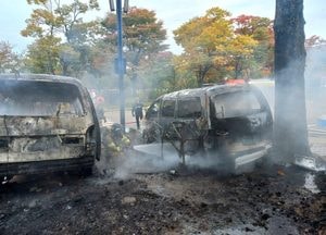 과천 막계동 야외주차장서 승합차에 불, 2대 전소