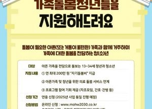 인천시, 내달 6일까지 ‘가족돌봄청년 집중 발굴기간’ 운영…연 2백만원 자기돌봄비 지원