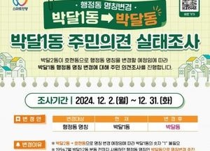 안양시 ‘박달1동→박달동’ 행정동 명칭 변경 주민 찬반의견 조사