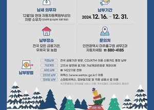 인천 미추홀구, 제2기분 자동차세 오는 31일까지 납부… 전자고지 신청, 최대 1600원 공제