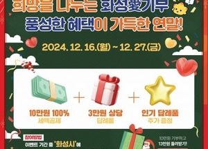 화성시, 고향사랑기부제 특별 이벤트 개최...10만원 이상 기부하면 답례품 제공