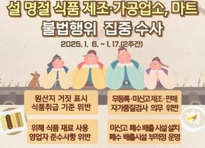 도 특사경, 설 명절 앞두고 식품 제조·가공업소·마트 불법행위 집중수사…오는 6일부터 17일까지