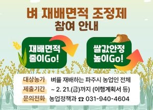 파주시 ‘벼 재배면적 조정제’ 추진…쌀 공급과잉 해소·수급 안정 도모