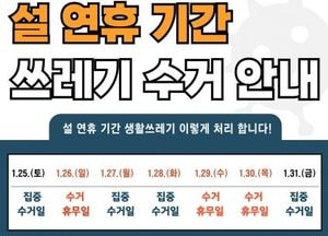 고양특례시, 설 연휴 생활쓰레기 관리대책 추진...25~30일 상황반·기동청소반 운영