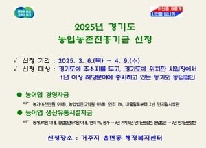 이천시, 2025년 경기도 농업농촌진흥기금 신청 접수