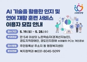 안양시, 인공지능 기반 인지·언어 재활 훈련 서비스 운영...오는 19~28일 이용자 100명 모집