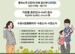 수원시 ‘수원새빛돌봄 임신부 돌봄공동체 지원사업’ 참여자 모집...1인당 최대 30만원까지 가사지원서비스 지원