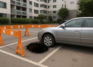 인천 계양구 아파트 주차장서 싱크홀…주차 차량 앞바퀴 빠져