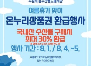 수원시농수산물도매시장, 수산물 구매 시 최대 2만원 온누리상품권으로 환급