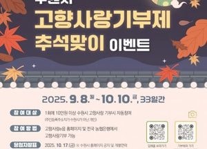 수원시 ‘고향사랑기부제, 추석맞이 감사이벤트’ 개최...10만원 기부 시 ‘수원페이’ 증정