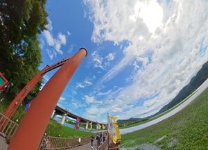 양평 두물머리 '배다리 건너는 관광객'