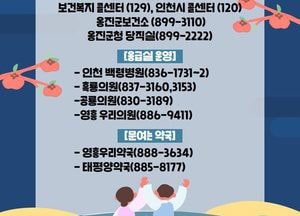 인천 옹진군, 추석 연휴 응급진료체계 가동…군민 진료 공백 최소화