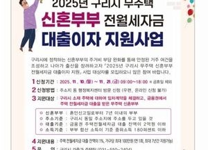 구리시, 무주택 신혼부부 전월세 자금 대출이자 ‘연간 최대 100만원’ 지원
