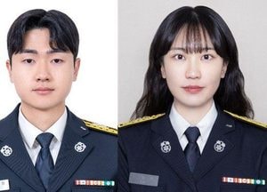 용인·평택 비번 새내기 소방관 두 명, 비상벨에 즉시 대응…7층 상가 화재 확산 막아