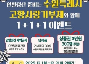 수원특례시, 고향사랑기부제 연말 감사 이벤트...300명 추첨 지역화폐·상품권 제공