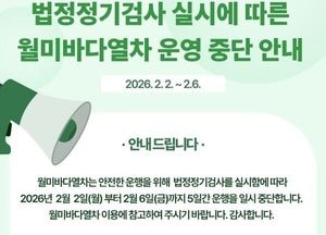 인천교통공사, 월미바다열차 정기검사로 5일간 운행 중단…오는 2월2일~6일 전면 중단