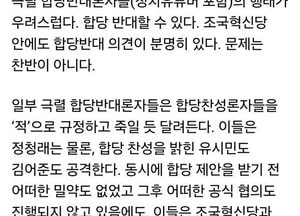 조국 “합당 찬반이 문제 아니다…극렬 반대론자 행태 우려”