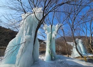가평 설악면 카페 야외에 대형 얼음기둥