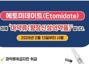 식약처, 에토미데이트 13일부터 마약류로 관리