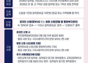 구리시, 초·중·고등학교 신입생 입학준비금 10만원 지원