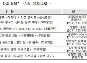남양주시 ‘남양주 문화요일’ 본격 운영...“수요일엔 집 앞에서 문화를 즐기세요”