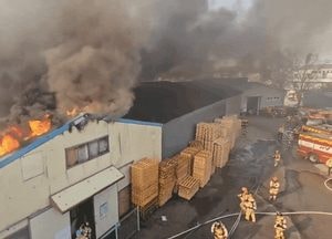 [영상] 이천 대월면 목재공장서 화재…3개동 소실