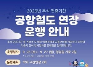 공항철도, 추석연휴 26∼27일 막차 운행 연장