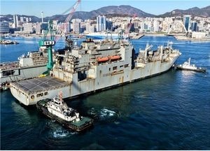 HJ중공업, 미 해군 함정 MRO 마무리…군수지원함 정비 후 출항